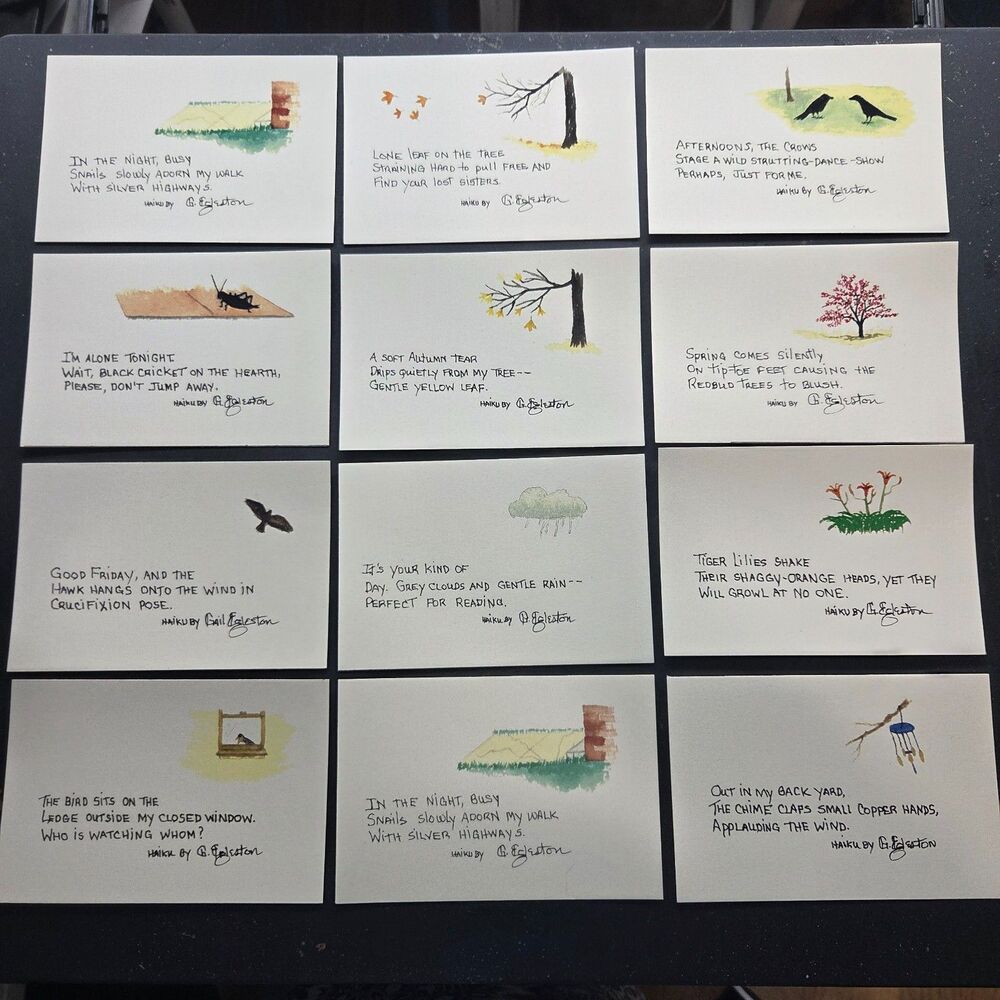 Gail Egleston Complete Set of 12 Signed Illustrated Haiku Nature Art Cards